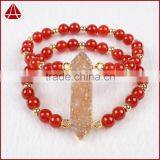 Women's double row genuine red agate beads & Brazilian druzy bar stretch bracelet guangzhou accessories