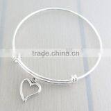 Custom Jewelry Silver Heart Charm Bangle