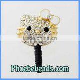 Wholesale Pave Crystal Rhinestone Hello Kitty Earphone Ear Cap Dustproof Jack Plug For Mobile Cellphone Iphone 4 MDP-M06B