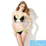 Colloyes New Sexy Bikini Swimwear 2016 Triangle Top Black + Green Lace with Classic Cut Bottom