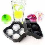 Black Round Whiskey Ice Cube Ball Maker Mold Tray 4 Sphere Wiskey Cocktails