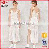 OEM Service Adjustable Straps Summer Women White Crochet Midi Dresses