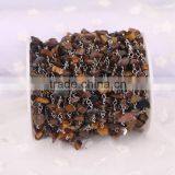 Meters Tiger Eye Stone Beads Wire Wrapped Chip Beaded Chain, Silver Plated Wire Wrapped Rosary Chain thumbnail-3