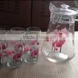 wholesale big glass jars with handle and glass cups for cold water