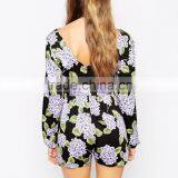 Mini Long Sleeve Hot Floral V Back Jumpsuits thumbnail-4