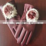 with decoration part suede fashion winter fur fingerless leather gloves