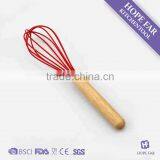 0300204 High Quality 10" Red Color Silicone Egg Whisk With Wooden Handle thumbnail-1