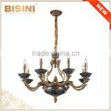 Golden Brass Rococo Style 10 Lights Chandelier/ Retro Gorgeous Bronze Pendant Lamp/ Antique Hotel Ceiling Lamp thumbnail-5