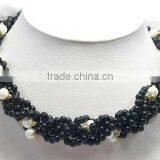 6 Rows 5mm Round Black Onyx and Pearl Necklace thumbnail-1