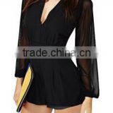 womens sexy chiffon rompers short pants new deep V-Neck long sleeve jumpsuit