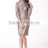 2017 New Arrival Metallic Gold Knitted Sweater Long Sleeve Hight Neck Tight Fit Pullover & Skirt Co-ord Set thumbnail-6