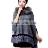 CX-B-P-33C 2016 Wholesale Fashion Lady Pashmina Shawl With Raccoon Fur Collar thumbnail-5