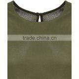 2016 Summer Plain Khaki Sleeveless Shell Tops For Ladies Latest Chiffon Plain Pockets Summer Tops thumbnail-4