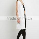 Collarless V-neck Longline Women Vest Woven Vests With Pockets thumbnail-3