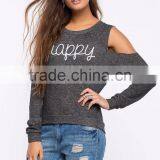 Sexy Cold-shoulder Graphic Print Crewneck Sweatshirt Womens Clothing Fall 2015 thumbnail-4