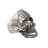 Hot Retro Titanium Steel Jewelry Punk Skull Ring Personality Exaggerated Double-Headed Face Ring thumbnail-2
