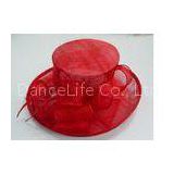 Big Crown Red Sinamay Ladies Hats For Wedding , Nice Overlocked Organza Beads