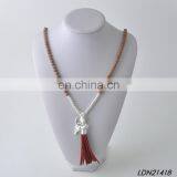 Wron Siver Wooden Beaded Suede Tassel Necklaces thumbnail-2