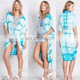 Batwing Short Sleeve Silk Tie Dye Print Kimono, High Quality Ladies Kimono thumbnail-1
