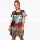 New Design Summer Fashion Short Sleeve Women Sequin t Shirt Dress thumbnail-1