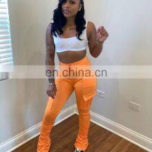 Amazon Hot 2021 European and American Casual Cotton Blended Skinny Trousers Flared Mid-waist Casual Pants thumbnail-4