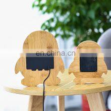 Eco Friendly Animal Penguin Shape Table Top Bamboo Electronic LCD Digital Alarm Clock thumbnail-4