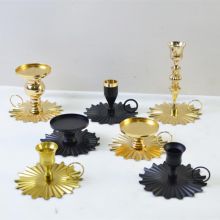 Matte Black Candle Holder Decorative Fan Shape Iron Gold Plate Candle Holder