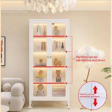 HN-L45 Minimalist Metal Bookcase With Fluted Glass, Home Office Storage Cabinet for Design Studio With Adjustable Shelves, KD Structure, Best Selling thumbnail-4