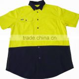 Workwear short sleeve cotton elastance Hi Vis yellow woven safety shirt