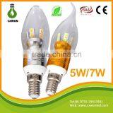 2015 Hot Selling Shenzhen Candle Lamp E27 5w 7w Candle Led Energy Saving Light Bulb