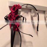 Burnt Fabric Flower Headband,Red Balck Rose Flower Headband For Adult thumbnail-6
