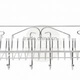 Metal Wall Mounted Organizer Hanger / Storage Rack w/ Top Basket Shelf, 6 Utility Hooks