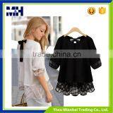 New Fashion O-Neck Short Sleeve Chiffon T Shirt Woman thumbnail-1