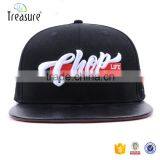 custom 6 panel leather hat snapback cap with leather brim