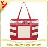 Cotton Canvas Natural Tote Bag With Strips Print thumbnail-4