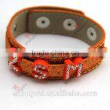 Wholesale Purple, Orange Glitter Leather Bracelet, Assorted Slide Charms Diy Leather Bracelet thumbnail-2