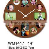 Round Wooden Photo Frame Wall Clock for Decor