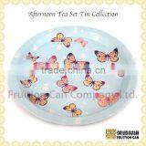 Round Butterfly Floral Tin Tray