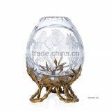 Ornamental Crystal Compote With Wave Edge, Unique Crystal Fruit Bowl Inlaid Bronze Casting Conch & Flower Vine Edge thumbnail-3