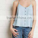 Latest China Wholsale Fashion Button A Word Big Swing Denim Halter Top thumbnail-2
