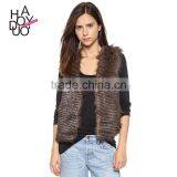 HAODUOYI Women Brown Gradient Oversized Stripe Faux Fur Waistcoat thumbnail-1