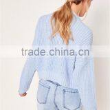 MGOO Women Plain Blue Cable Knit Slouchy Jumper With Drop Shouder Crop Knitwear Sweater thumbnail-2