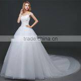 MGOO Stock Off Shoulder Flower Emboridery Beaded Back Straps Crossover Wedding Dress Bride Princess Dress thumbnail-5