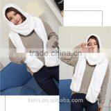 2016 Hot Fashion New Women Winter Warm Soft Plush Faux Fur Hooded Cap Hat Scarves Hood Pocket Gloves Scarf 4 Color thumbnail-1