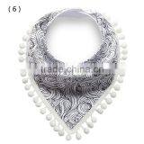 S17222A High Quality Cute Cotton Bandana Baby Bibs With Mini Pom-Pom thumbnail-4