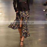2017 OEM Asymmetrical Pleated Flower-printed High Waisted Skirts thumbnail-2