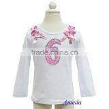 Pink White Polka Dots Ruffles Bling 6th Birthday White Long Sleeves Top 1-7Y thumbnail-1