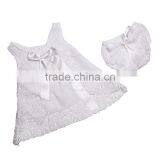 2016 Fashion Wholesale Clothes Baby Girls Lace Trimmings Boutique Outfits Sleeveless Bow Cotton Romper Sets thumbnail-5