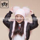 Lastest Design Knit Beanie Kids Knitted Winter Double Raccoon Fur Pom Poms Warm Children Hat thumbnail-4