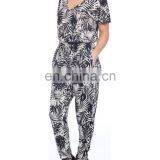 GuangZhou Supplier New High Fashion Boho Styles Leaf Print Viscose Jumpsuit for Elegant Women